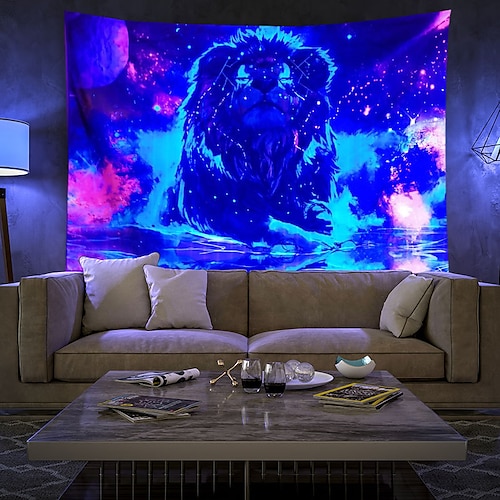 

Blacklight UV Reactive Fluorescent Lion Animal Luminous Background Cloth Dormitory Decoration Hanging Cloth