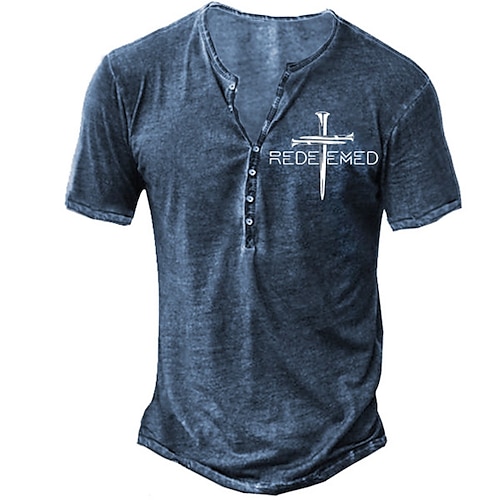 

Homme Chemise Henley Shirt T shirt Tee Tee Graphic Lettre Croix templière Henley Bleu 3D effet Grande Taille Extérieur du quotidien Manche Courte Bouton bas Imprimer Vêtement Tenue basique Sportif