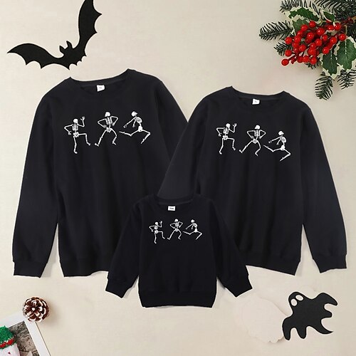 

Family Look Halloween Tops Halloween pattern Daily Print Black Long Sleeve Basic Matching Outfits