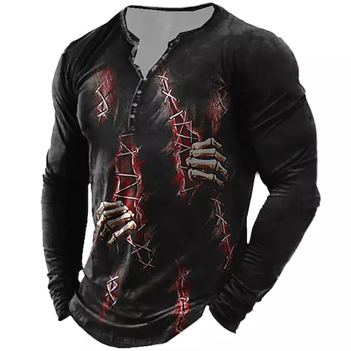 

Homme T shirt Tee Chemise Henley Shirt Tee Graphic Squelette Henley Noir 3D effet Grande Taille Extérieur du quotidien Manches Longues Bouton bas Imprimer Vêtement Tenue basique Design Classique