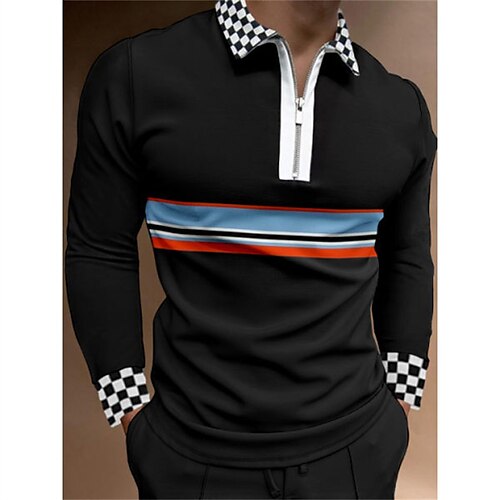 

Men's Golf Shirt Tennis Shirt Breathable Quick Dry Moisture Wicking Long Sleeve T Shirt Regular Fit 1/4 Zip Stripes Spring Autumn Gym Workout Tennis Golf / Micro-elastic / Lightweight