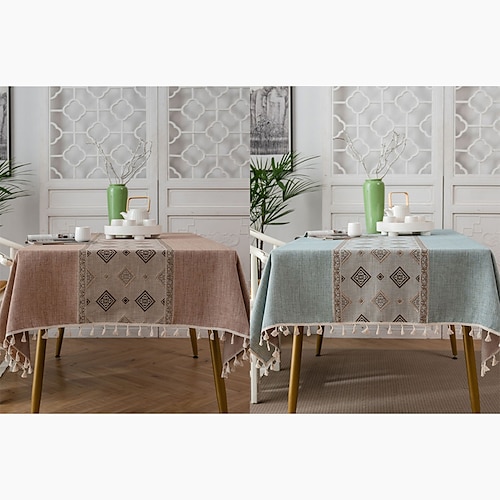 

Farmhouse Style Pastoral Tablecloth Green Table Cloth with Tassel,Washable Table Cover Dust-Proof Wrinkle Resistant for Restaurant, Picnic, Indoor and Outdoor Dining