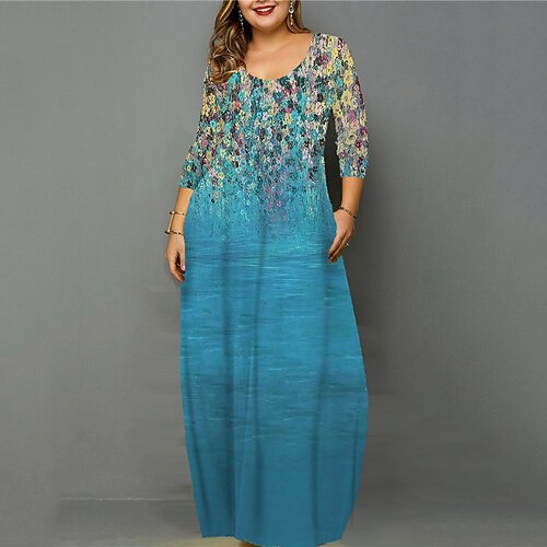 

Women's Plus Size Casual Dress Floral U Neck Print Long Sleeve Fall Spring Casual Vintage Maxi long Dress Causal Daily Dress / 3D Print
