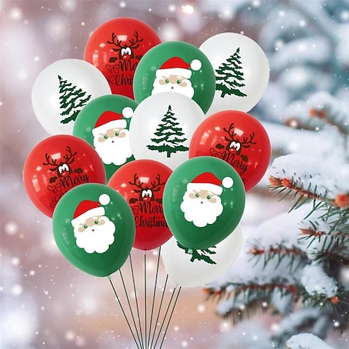 

12pcs Christmas Tree Reindeer Santa Claus Balloon for Gift Decoration Party 12 inch Emulsion