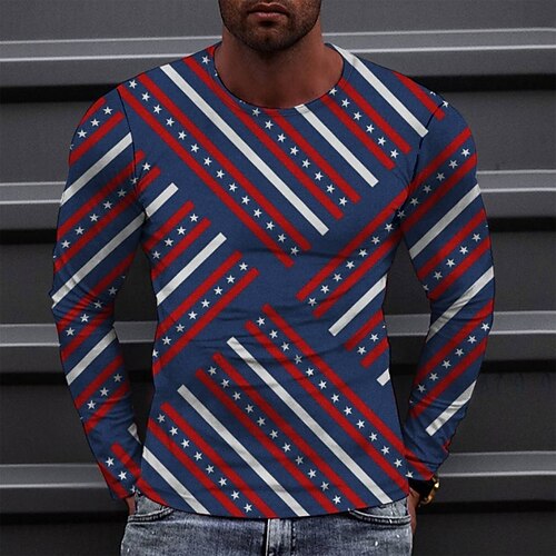 

Men's T shirt Tee Tee Graphic Round Neck Blue Long Sleeve 3D Print Casual Daily Print Tops Fashion Designer Comfortable Big and Tall
