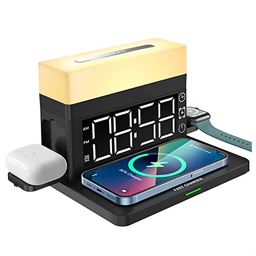 

6 in 1 Alarm Clock Wireless Charger for Iphone 11 12 13 Pro Max Night Light Wireless Charging Dock for Airpdos Apple Watch