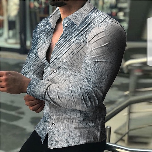 

Homme Chemise Linéaire Col rabattu Bleu 3D effet Extérieur Plein Air Manches Longues Bouton bas Imprimer Vêtement Tenue Mode Design Casual Respirable