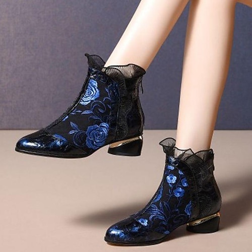 

Women's Boots Dress Shoes Lace Embroidery Pumps Pointed Toe Elegant Party Beach Lace Zipper Fall Spring Embroidered Black Blue