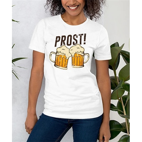 

Women's T shirt Tee Graphic Text Casual Weekend Painting T shirt Tee Short Sleeve Print Round Neck Basic Green White Gray S