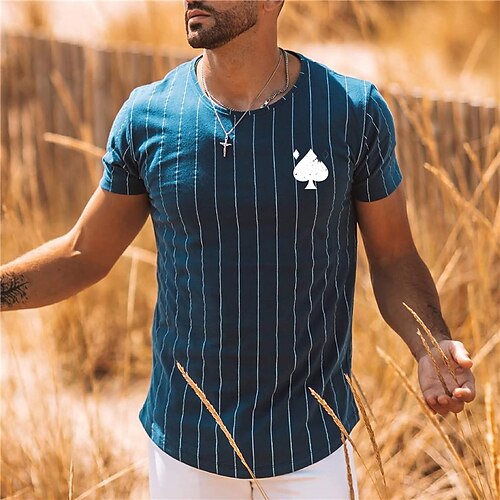 

Men's Unisex T shirt Tee 3D Print Striped Graphic Prints Poker Crew Neck Street Daily Print Short Sleeve Tops Designer Casual Big and Tall Sports Blue / Summer