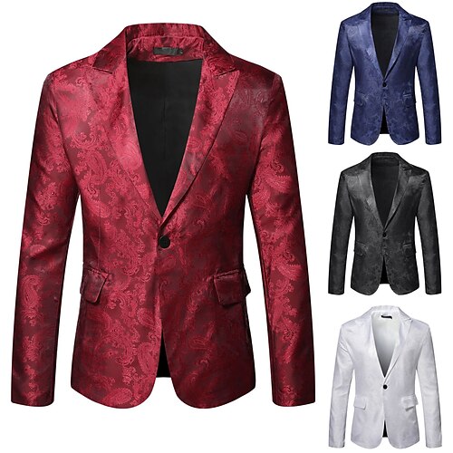 

Men's Blazer Cocktail Attire Breathable Formal Party Evening Single Breasted Asymmetrical Classic & Timeless Chinese Style Jacket Print Quick Dry White Black Yellow / Winter / Fall