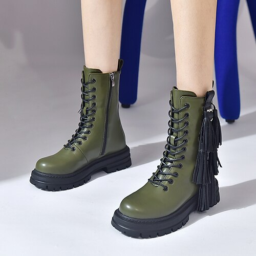 

Mujer Botas Botas de Combate Invierno Talón de bloque Dedo redondo Cuero PU Cremallera Negro Verde Ejército