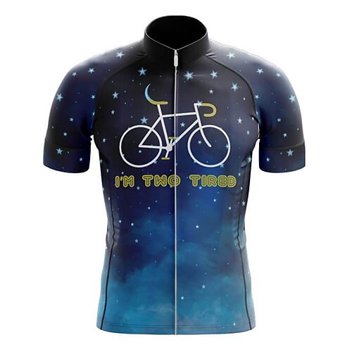 

21Grams Men's Cycling Jersey Short Sleeve Bike Top with 3 Rear Pockets Mountain Bike MTB Road Bike Cycling Breathable Quick Dry Moisture Wicking Reflective Strips Dark Blue Graphic Stars Polyester