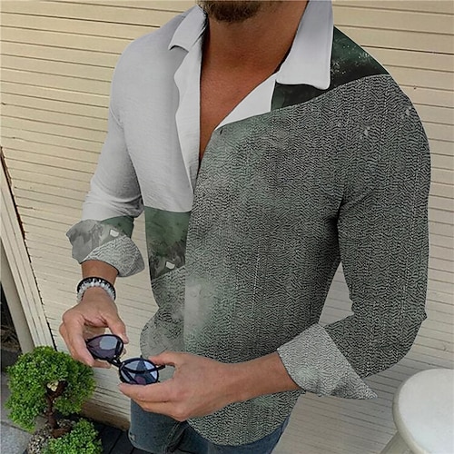 

Men's Shirt 3D Print Geometry Turndown Street Casual Button-Down Print Long Sleeve Tops Designer Casual Fashion Breathable Gray