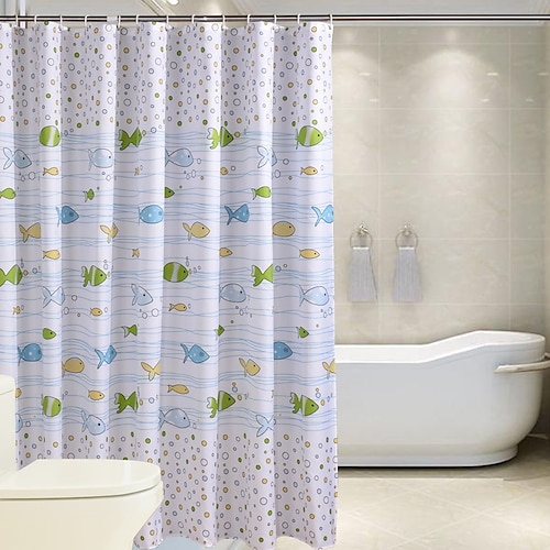 

Small Fish Bathroom Thickened Bathroom Curtain Cloth Cartoon Curtain Hanging Curtain Shower Curtain Partition Curtain With Buckle