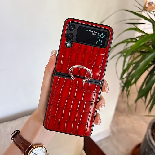 

Phone Case For Samsung Galaxy Flip Z Flip 4 Flip Case with Ring Crocodile Skin Prints PC PU Leather