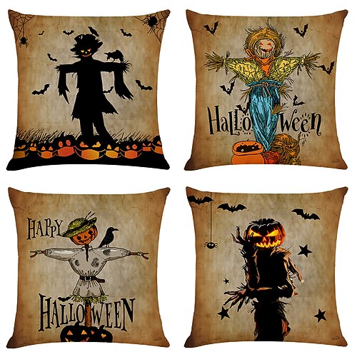 

Halloween Double Side Cushion Cover 4PC Soft Decorative Square Throw Pillow Cover Cushion Case Pillowcase for Bedroom Livingroom Superior Quality Machine Washable Indoor Cushion for Sofa Couch Bed Chair Pumpkin Bat