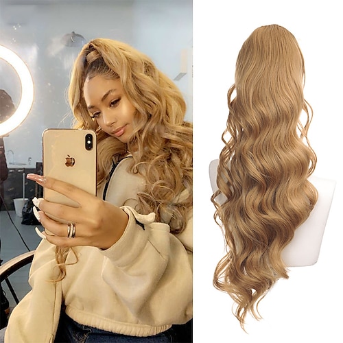 

Hair Extensions Ponytail Heat Resistant Synthetic Clip in Ponytail Hair Extensions Wavy Wrap Around Drawstring Hairpiece for Women Long Ponytail Extensions