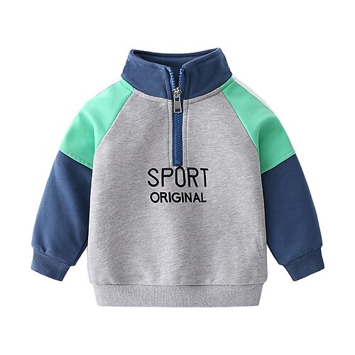 

Kids Boys Sweatshirt Color Block Daily Long Sleeve Active 3-6 Years Winter Gray