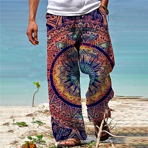 

Men's Trousers Beach Pants Straight Pocket Drawstring Elastic Waist Graphic Prints Flower / Floral Comfort Breathable Casual Daily Holiday Streetwear Designer Red / Spring / Summer / Elasticity