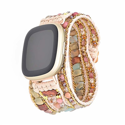 

1PC Smart Watch Band Compatible with Fitbit Versa 3 / Sense Versa 2 / Versa / Versa Lite Fabric Beaded Smartwatch Strap Handmade Multilayer Adjustable Jewelry Bracelet Replacement Wristband