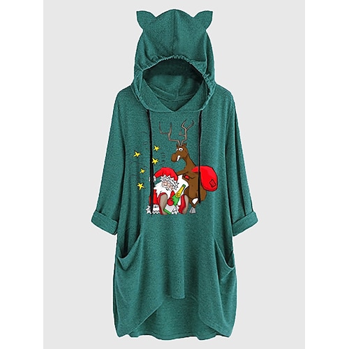 

Inspired by Christmas Cat Ear Santa Claus Hoodie T-shirt Sweatshirt Animal Graphic Hoodie For Women's Girls' Adults' Hot Stamping Spandex Homecoming Vacation
