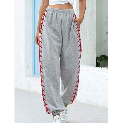

Women's Joggers Sweatpants Trousers Mid Waist Casual / Sporty Athleisure Leisure Sports Weekend Print Micro-elastic Full Length Comfort Graphic Grey S M L XL XXL / Loose
