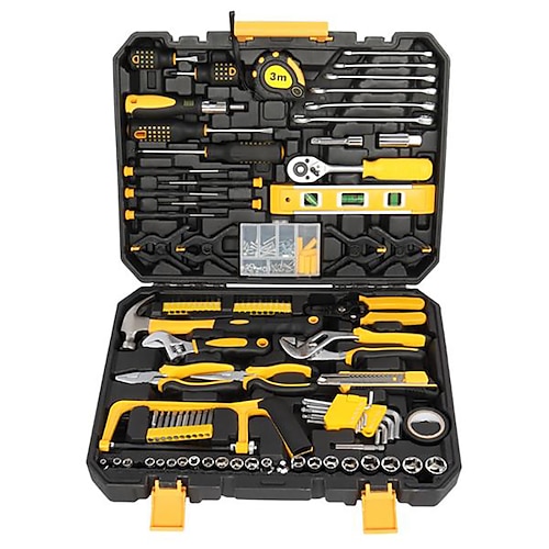 

198 Piece Home Repair Tool Kit, Wrench Plastic Toolbox with General Household Hand Tool Set