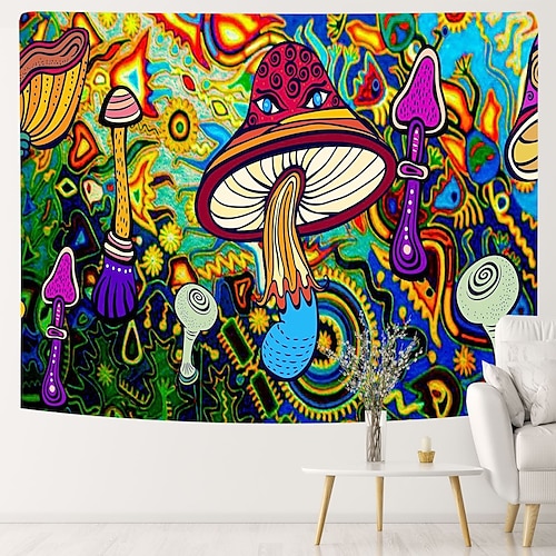 

Blacklight UV Reactive Fluorescent Hanging Cloth Psychedelic Mushroom Tree of Life Star Hanging Decorative Wall Cloth