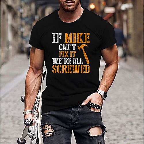 

Men's T shirt Tee Hot Stamping Hammer Letter Round Neck Casual Daily Print Short Sleeve Tops Simple Basic Black Blue Gray / Summer