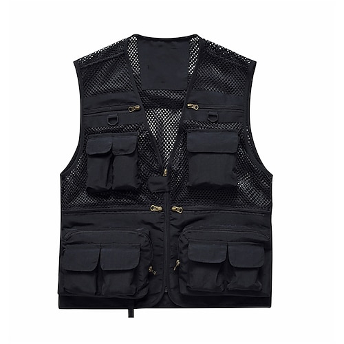 Men's Gilet Fishing Vest Sleeveless Vest Outdoor Street Holiday Daily Wear  Streetwear Chic & Modern Summer Spring Multiple Pockets Polyester  Breathable Quick Dry Pure Color Zipper V Neck Regular Fit 2024 - $22.99