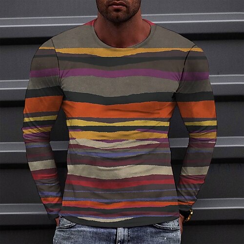 

Men's T shirt Tee Tee Graphic Round Neck Rainbow Long Sleeve 3D Print Casual Daily Print Tops Fashion Designer Comfortable Big and Tall
