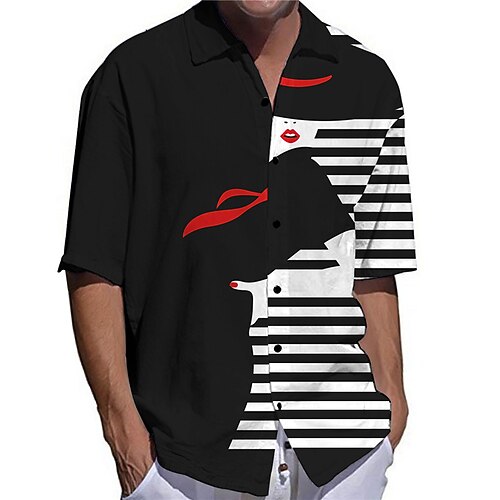 

Men's Shirt Striped Abstract Turndown Black Short Sleeves 3D Print Outdoor Street Button-Down Print Tops Fashion Designer Casual Breathable / Summer / Spring / Summer