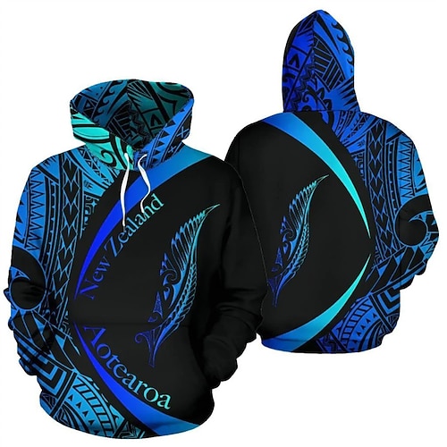 

Men's Unisex Hoodie Pullover Hoodie Sweatshirt Tribal Graphic Prints Print Hooded Daily Sports 3D Print Designer Casual Hoodies Sweatshirts Long Sleeve Blue