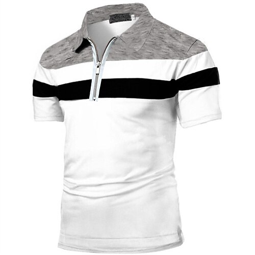 

Men's Collar Polo Shirt Golf Shirt Patchwork Turndown White Outdoor Street Short Sleeve Zipper Clothing Apparel Fashion Breathable Comfortable / Summer / Spring / Summer