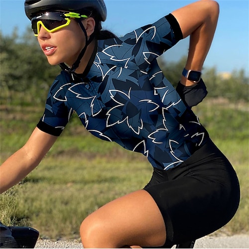 

21Grams Women's Cycling Jersey Short Sleeve Bike Top with 3 Rear Pockets Mountain Bike MTB Road Bike Cycling Breathable Quick Dry Moisture Wicking Reflective Strips Dark Navy Graphic Polyester Spandex