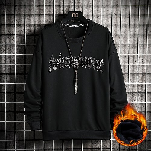 

Men's Sweatshirt Pullover Black Light gray White Crew Neck Graphic Letter Print Going out Fleece Streetwear Designer Casual Winter Fall & Winter Clothing Apparel Hoodies Sweatshirts Long Sleeve