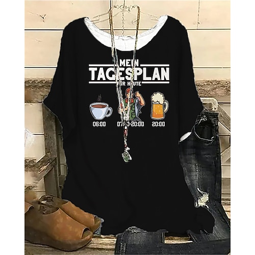 

Women's Plus Size Tops Blouse Shirt Beer Letter Print Short Sleeve Crewneck Streetwear Daily Vacation Polyester Spring Summer Black Navy Blue