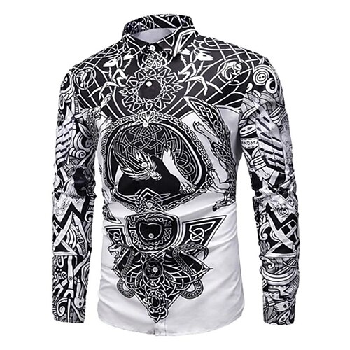 

Men's Shirt Graphic Shirt Geometry Turndown Black 3D Print Outdoor Street Long Sleeve Button-Down Print Clothing Apparel Vintage Designer Casual Retro