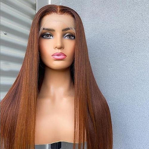 

Remy Human Hair 13x4 Lace Front Wig Free Part Brazilian Hair Straight Brown Wig 130% 150% Density with Baby Hair Natural Hairline 100% Virgin With Bleached Knots Pre-Plucked For Women wigs for black