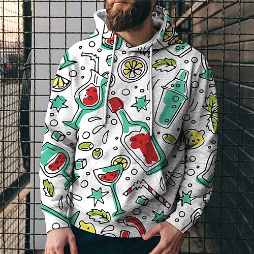 

Men's Unisex Pullover Hoodie Sweatshirt Hooded Graphic Prints Beer Print Sports Outdoor Daily Sports 3D Print Basic Streetwear Hoodies Sweatshirts Long Sleeve White