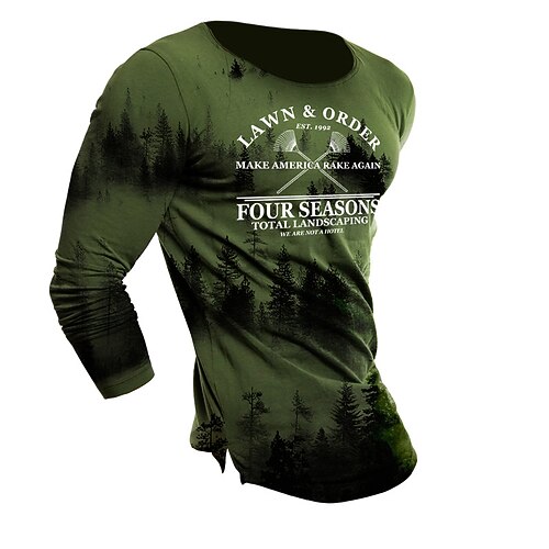 

Men's Unisex T shirt Tee 3D Print Graphic Prints Forest Letter Crew Neck Street Daily Print Long Sleeve Tops Designer Basic Casual Big and Tall Green