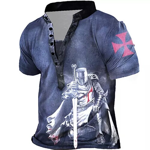 

Men's T shirt Tee Henley Shirt Tee Graphic Human Stand Collar Green White Blue Brown Blue / White Short Sleeve 3D Print Plus Size Outdoor Daily Button-Down Print Tops Basic Designer Casual Big and