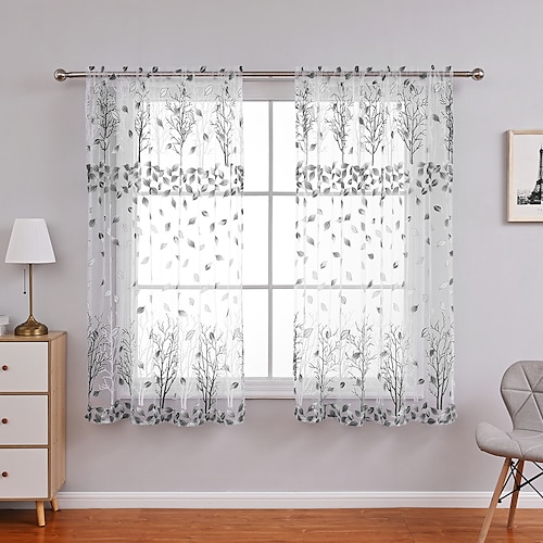 

1 Panel Floral Printed Sheer Curtain Basic Rod Pocket,Semi Sheer Voile Window Curtains/Drapes for Bedroom Living Room