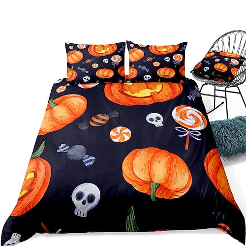 

Halloween Pumpkin 3-Piece Duvet Cover Set Hotel Bedding Sets Comforter Cover Include 1 Duvet Cover, 2 Pillowcases for Double/Queen/King(1 Pillowcase for Twin/Single)