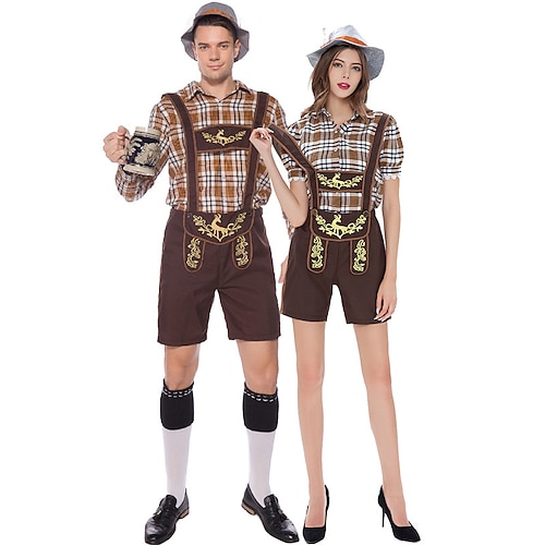 

Oktoberfest / Beer Cosplay Costume Adults' Couple's Party / Cocktail Masquerade Festival / Holiday Polyster Brown / Coffee Couple's Easy Carnival Costumes Solid Colored / Top / Shorts / Hat / Top