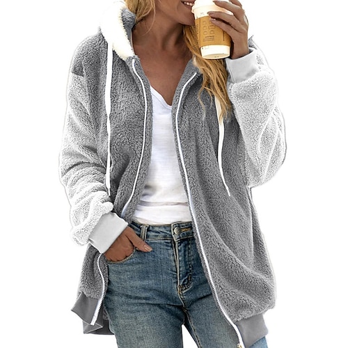

Women's Sherpa jacket Teddy Coat Hoodie Jacket Warm Breathable Outdoor Daily Wear Vacation Going out Patchwork Zipper Hoodie Active Casual Comfortable Color Block Regular Fit Outerwear Long Sleeve