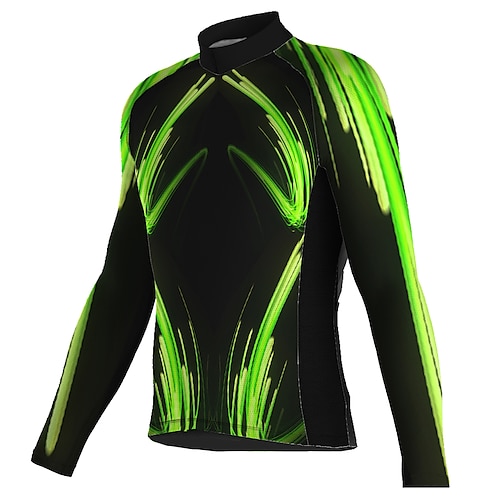 

21Grams Men's Cycling Jersey Long Sleeve Bike Top with 3 Rear Pockets Mountain Bike MTB Road Bike Cycling Breathable Quick Dry Moisture Wicking Reflective Strips Green Geometic Polyester Spandex