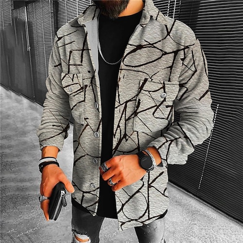 

Men's Coat Warm Street Single Breasted Print 3D Printed Graphic Turndown Streetwear Jacket Outerwear Long Sleeve Pocket Winter