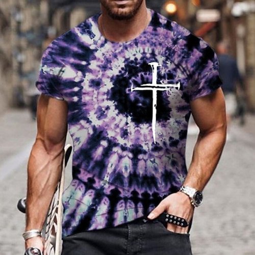 

Men's Unisex T shirt Tee 3D Print Tie Dye Graphic Prints Cross Crew Neck Street Daily Print Short Sleeve Tops Designer Casual Big and Tall Sports Purple / Summer